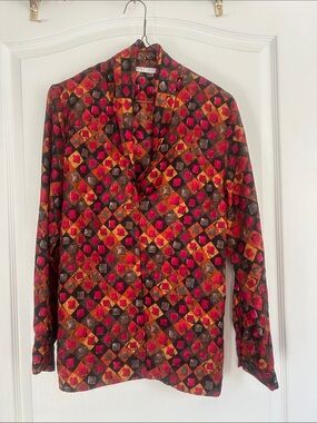 Vtg Camille Claudel Geometric Button-Front Blouse size unknown 18” pit to pit